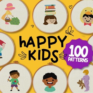 100 Charts!! Happy Kids Pack Cross Stitch Patterns In One Easy Instant Download