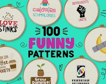 Counted Cross Stitch Charts Pack | 100 Hilarious Xstitch Patterns In One Easy Instant Download | Cross Stitching | Easy for Beginners