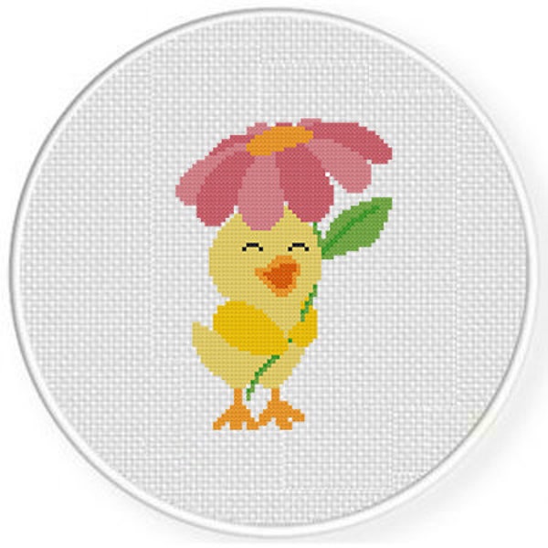 Duckling with Flower Umbrella PDF Cross Stitch Pattern Needlecraft - Instant Download - Modern Chart