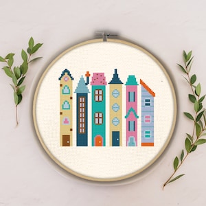 Tall Houses PDF Cross Stitch Pattern Needlecraft - Instant Download - Modern Chart