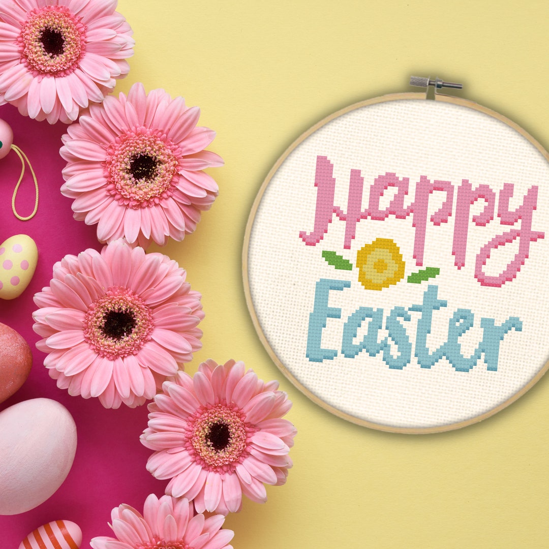 Happy Easter Script PDF Cross Stitch Pattern Needlecraft - Instant ...