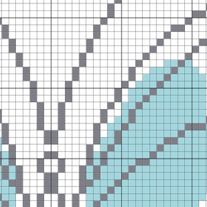 May include: A black and white pixel art design with a blue and white pattern. The design is made up of squares and is reminiscent of a geometric pattern.