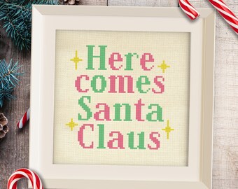 Here Comes Santa Claus PDF Cross Stitch Pattern Needlecraft - Instant Download - Modern Chart