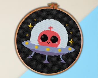 Cute UFO PDF Cross Stitch Pattern Needlecraft - Instant Download - Modern Chart