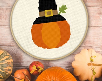 Pilgrim Hat Pumpkin PDF Cross Stitch Pattern Needlecraft - Instant Download - Modern Chart
