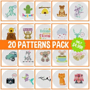 20 Totally Adorable Cross Stitch Patterns In One Easy Instant Download