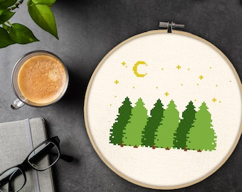 Pine Trees PDF Cross Stitch Pattern Needlecraft - Instant Download - Modern Chart