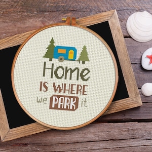 Grille de point de croix La maison est là où nous la garons, motif PDF pour camping-car et camping-car en plein air, point de croix et point de croix, couture, téléchargement immédiat