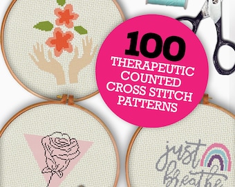 100 patrones de punto de cruz contados, Xstitch, patrones de punto de cruz terapéuticos, para principiantes y avanzados, descarga instantánea