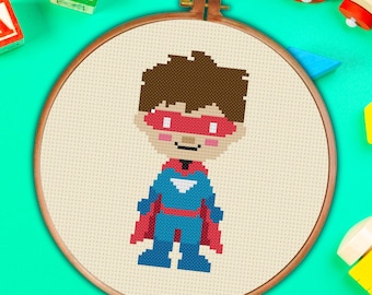 Super Hero Boy PDF Cross Stitch Pattern Needlecraft - Instant Download - Modern Chart