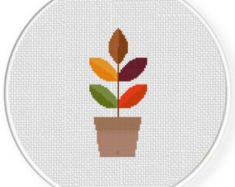 Plante d’automne en pot PDF Cross Stitch Pattern Needlecraft - Téléchargement instantané - Tableau moderne