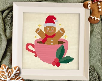 Hot Cocoa Gingerbread Man PDF Cross Stitch Pattern Needlecraft - Instant Download - Modern Chart