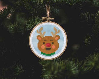 Christmas Ornament - Reindeer PDF Cross Stitch Pattern Needlecraft - Instant Download - Modern Chart