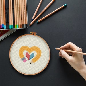 Heart Pencil And Eraser PDF Cross Stitch Pattern Needlecraft - Instant Download - Modern Chart