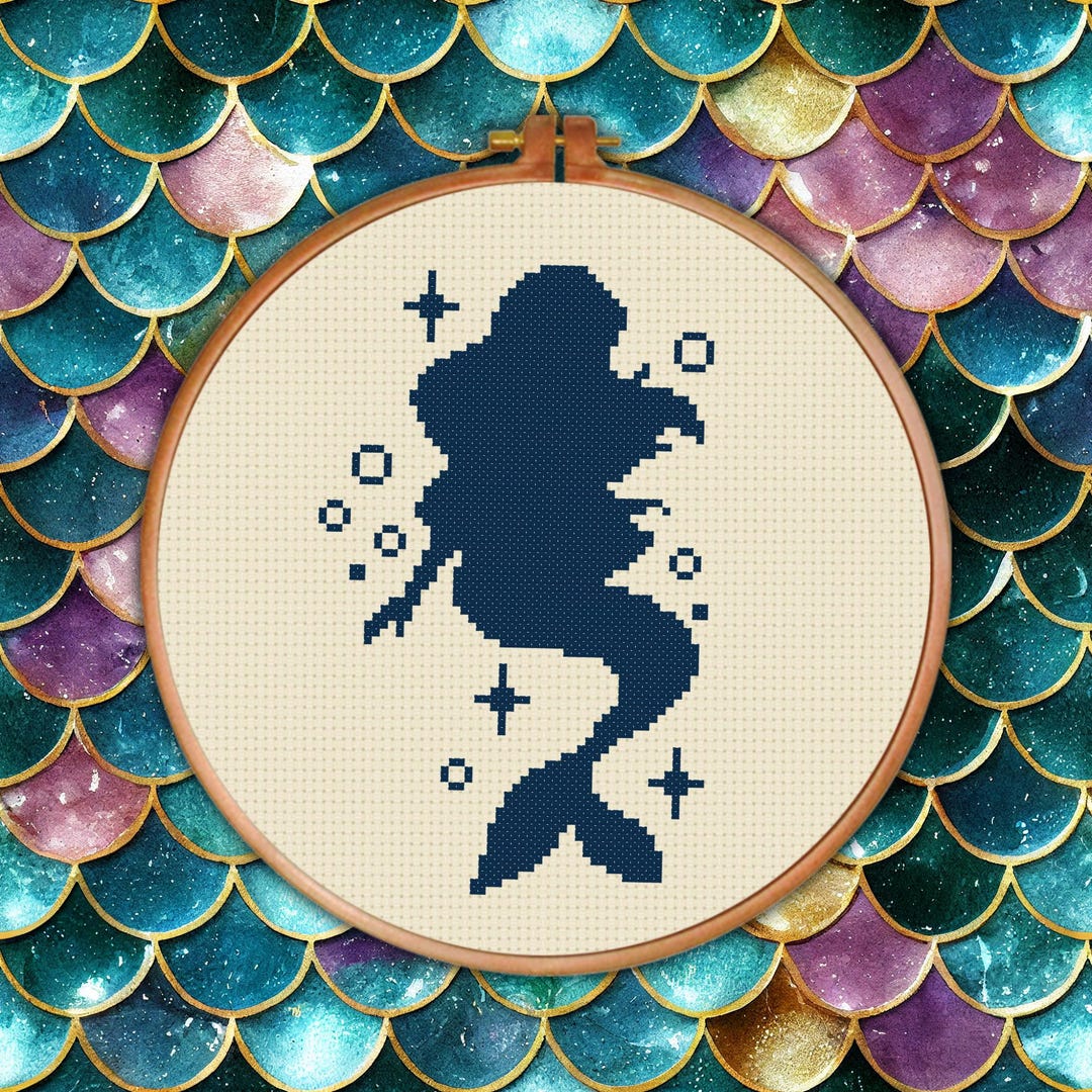 Mermaid Silhouette PDF Cross Stitch Pattern Needlecraft - Instant ...