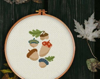 クロスステッチのどんぐり模様、初心者向け簡単、クロスステッチ