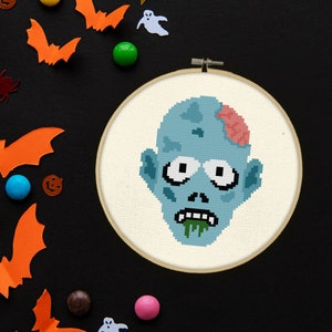 Zombie Head PDF Cross Stitch Pattern Needlecraft - Instant Download - Modern Chart