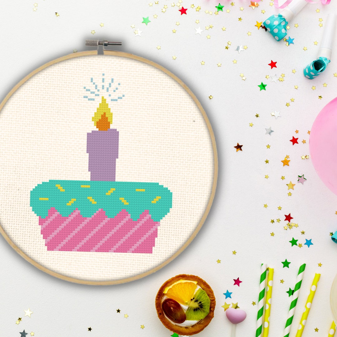 Fun Birthday Cake PDF Cross Stitch Pattern Needlecraft - Instant ...