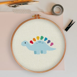 Rainbow Dino PDF Cross Stitch Pattern Needlecraft - Instant Download - Modern Chart