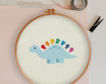 Rainbow Dino PDF Cross Stitch Pattern Needlecraft - Instant Download - Modern Chart