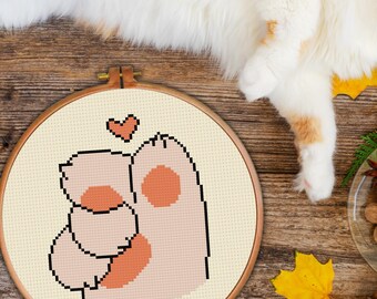 Kitty Heart Hand PDF Cross Stitch Pattern Needlecraft - Instant Download - Modern Chart