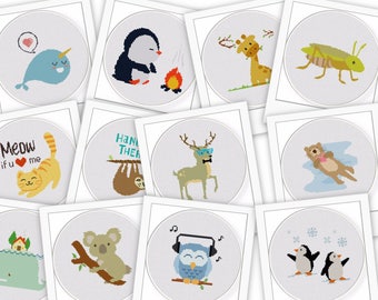 35 Cross Stitch Charts, Animal Cross Stitch Patterns, Counted Cross Stitch, In One Easy Instant PDF Download