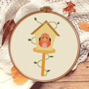 Bird House with Vines PDF Cross Stitch Pattern Needlecraft - Instant Download - Modern Chart
