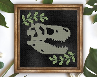 T-rex Skull PDF Cross Stitch Pattern Needlecraft - Instant Download - Modern Chart