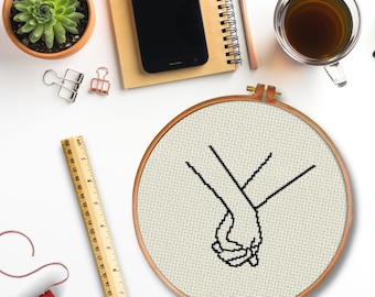 Holding Hands PDF Cross Stitch Pattern Needlecraft - Instant Download - Modern Chart