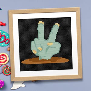 Zombie Peace Hand PDF Cross Stitch Pattern Needlecraft - Instant Download - Modern Chart