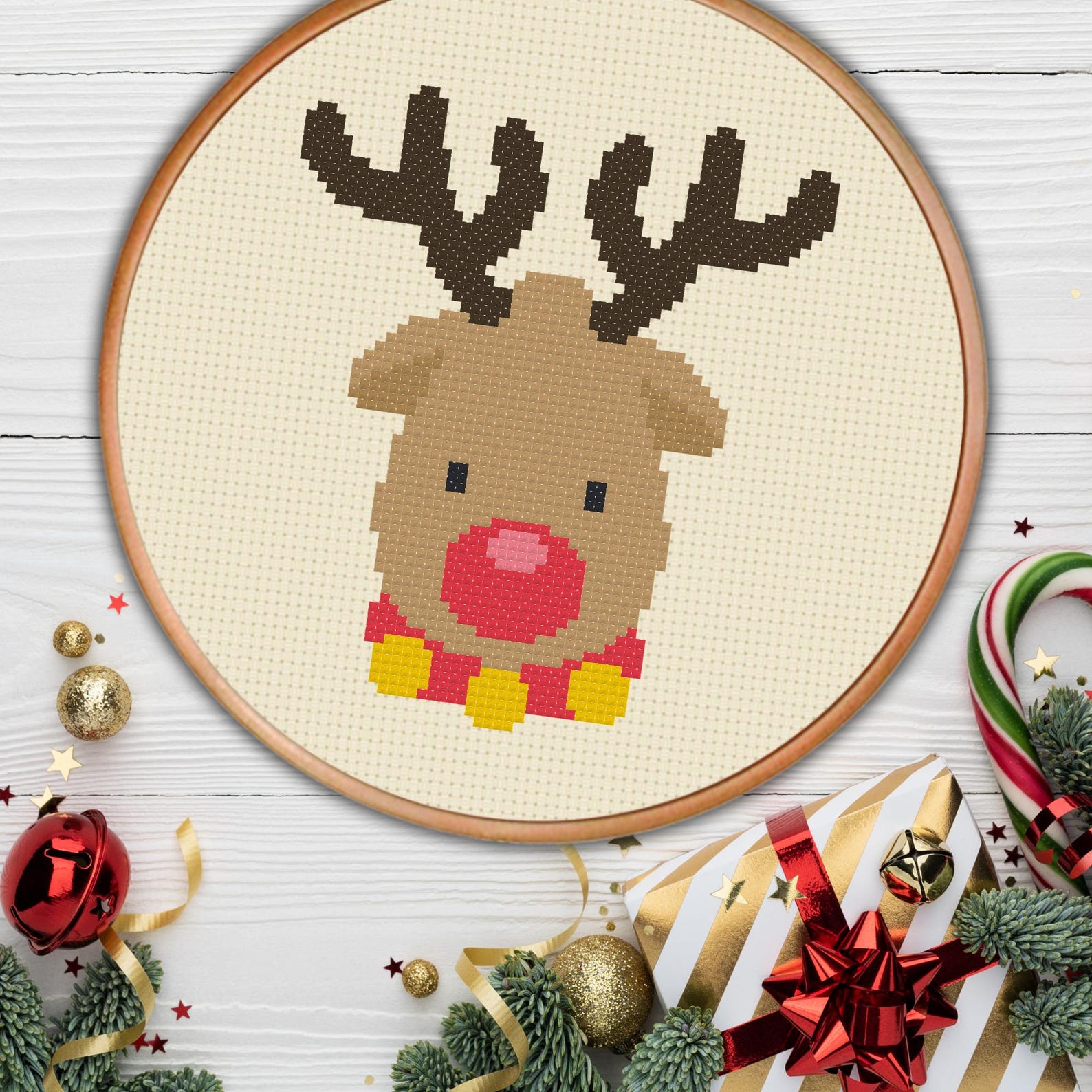 Red Nose Reindeer PDF Cross Stitch Pattern Needlecraft - Instant ...
