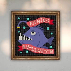 Fishing For Validation PDF Cross Stitch Pattern Needlecraft - Instant Download - Modern Chart