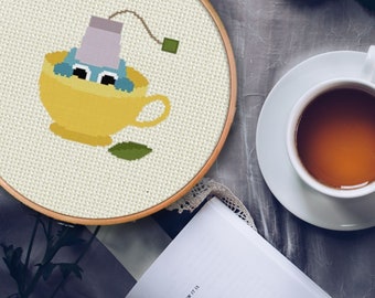 Tea Cup Creature PDF Cross Stitch Pattern Needlecraft - Instant Download - Modern Chart