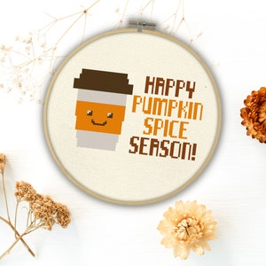 Pumpkin Spice Season PDF Cross Stitch Pattern Needlecraft - Instant Download - Modern Chart