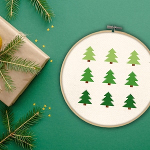 Mini Pine Trees PDF Cross Stitch Pattern Needlecraft - Instant Download - Modern Chart