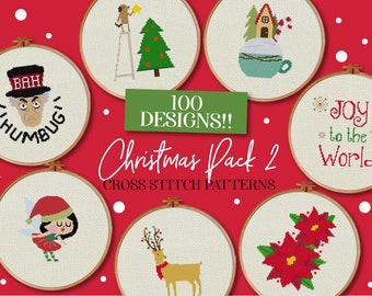 Christmas Counted Cross Stitch Patterns, 100 Included, Santa, Tree, Noel, Joy Reindeer, for Cross Stitching & Xstitch, Instant Download PDFs
