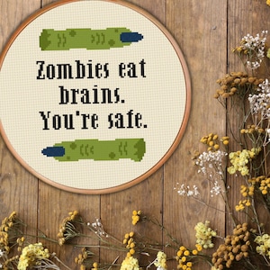 Zombies Eat Brains PDF Cross Stitch Pattern Needlecraft - Instant Download - Modern Chart