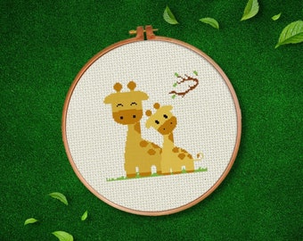 Giraffe Mom and Baby PDF Cross Stitch Pattern Needlecraft - Instant Download - Modern Chart