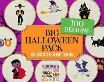 Halloween Counted Cross Stitch Charts, 100 Spooky PDF Patterns Included, for Cross Stitching & xStitch, Ghost, Haunted Boo, Instant Download
