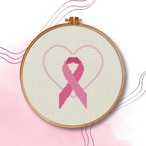 Pink Ribbon Heart PDF Cross Stitch Pattern Needlecraft - Instant Download - Modern Chart