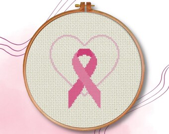 Pink Ribbon Heart PDF Cross Stitch Pattern Needlecraft - Instant Download - Modern Chart