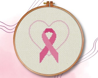 Pink Ribbon Herz PDF Kreuzstichmuster Handarbeit - Instant Download - sofort herunterladen