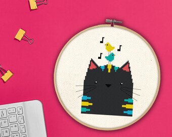 Birds Chirp PDF Cross Stitch Pattern Needlecraft - Instant Download - Modern Chart