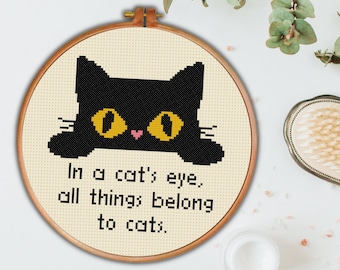 Peeking Black Cat PDF Cross Stitch Pattern Needlecraft - Instant Download - Modern Chart