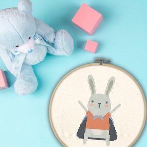 Super Hero Bunny PDF Cross Stitch Pattern Needlecraft - Instant Download - Modern Chart