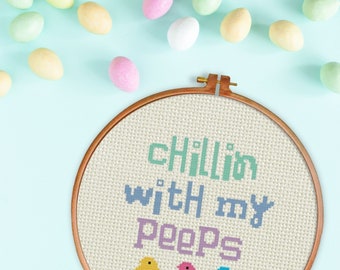 Chillin&#39; With My Peeps PDF Kreuzstich Anleitung Nadelspiel - Instant Download - Moderne Stickmuster