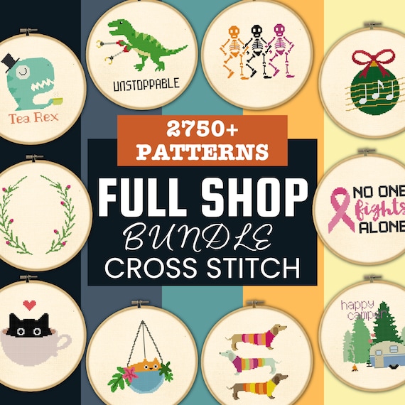 Whole Shop Bundle of Counted Cross Stitch Patterns, 2750+ Charts, Sassy, Funny, Modern, Holiday and More Included, Lifetime Unlimited Access