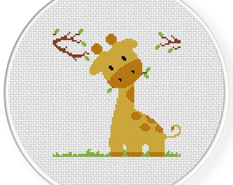 Giraffe Eating PDF Counted Cross Stitch Pattern, Xstitch, Needlecraft - Instant Download - Modern Chart