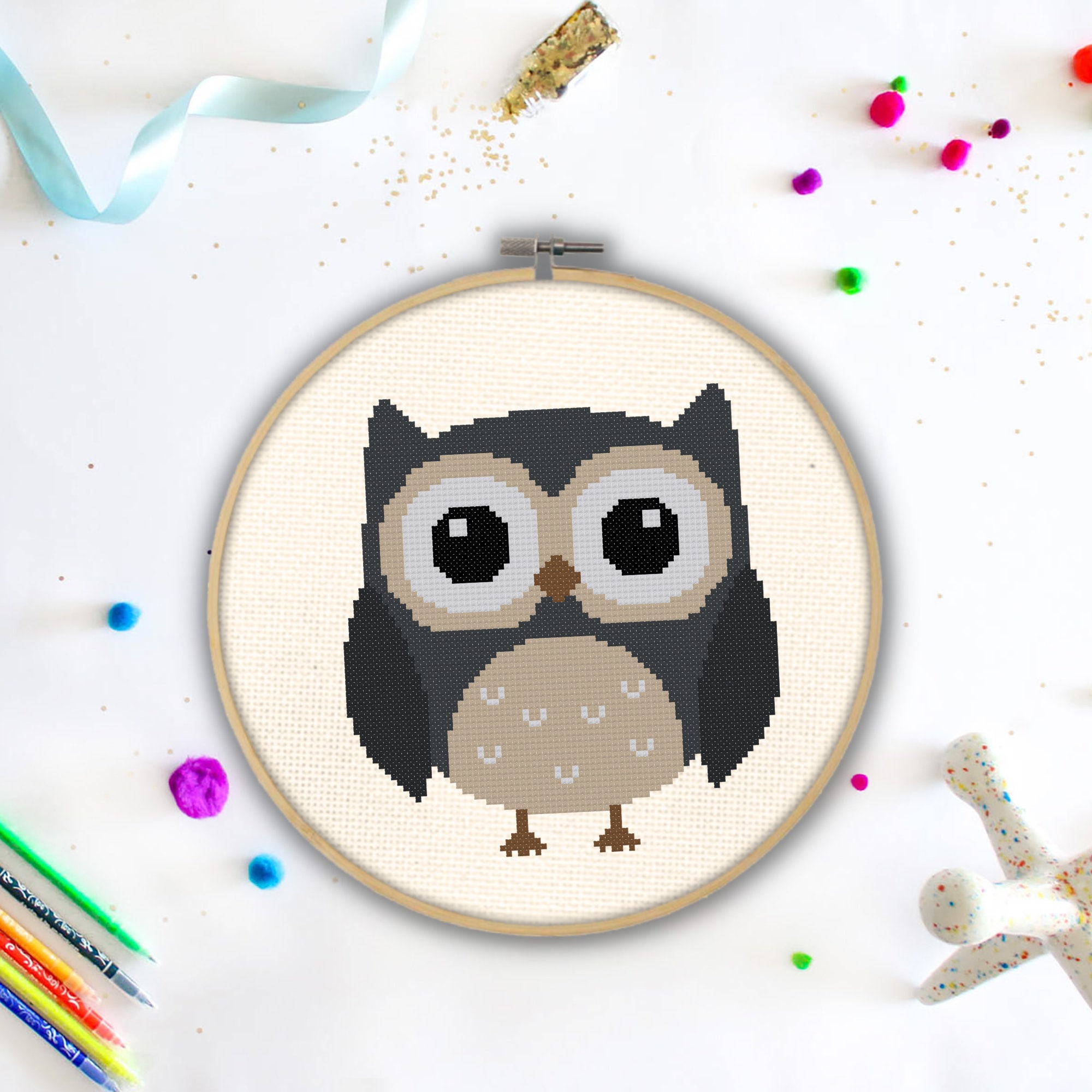 Cute Owl PDF Cross Stitch Pattern Needlecraft - Instant Download - Modern Chart