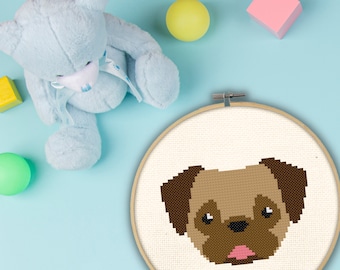 Cute Pug Face PDF Cross Stitch Pattern Needlecraft - Instant Download - Modern Chart
